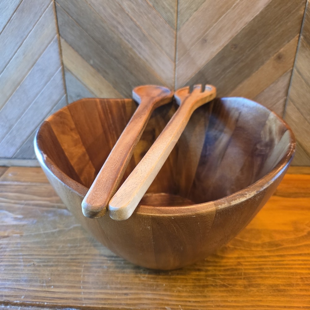 Lipper International Wood Salad Serving Bowl & Salad Scoops 7.5" x 11.5"